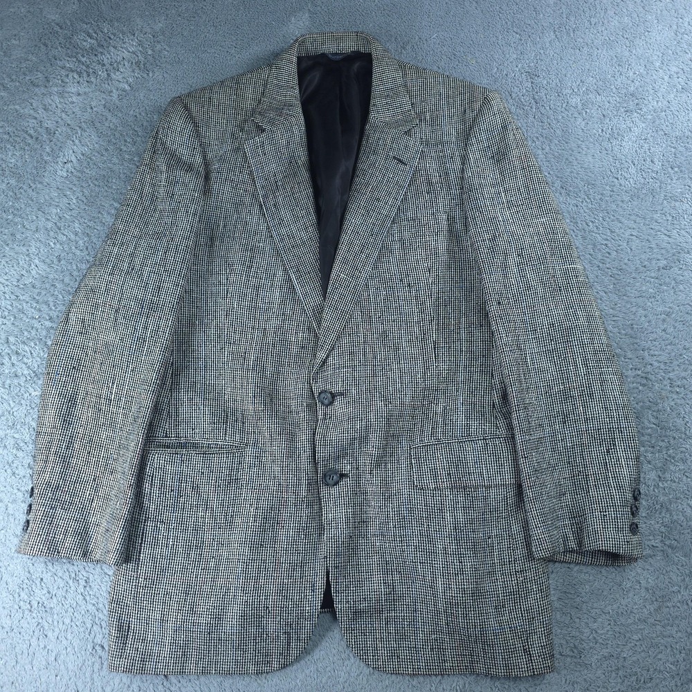 Vintage Burberrys Blazer Mens 44 Gray Check 100% Silk Sport Coat Made USA